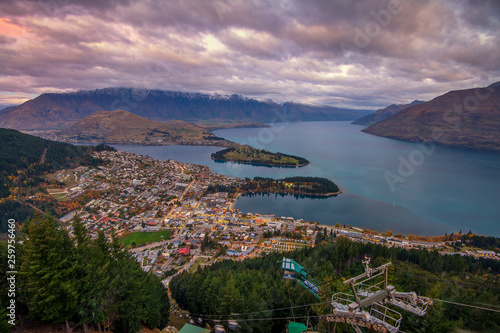 Aerial view of Queenstown and Lake Wakatipu, Otago region, South Island, New Zealand photo