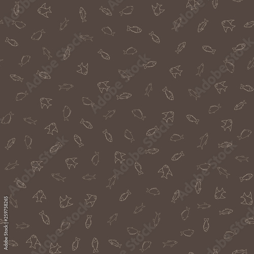 Fish themed freehand drawings seamless pattern. Hand drawn fish elements doodles design for wallpapers  wrapping  backgrounds. Vector illustration.