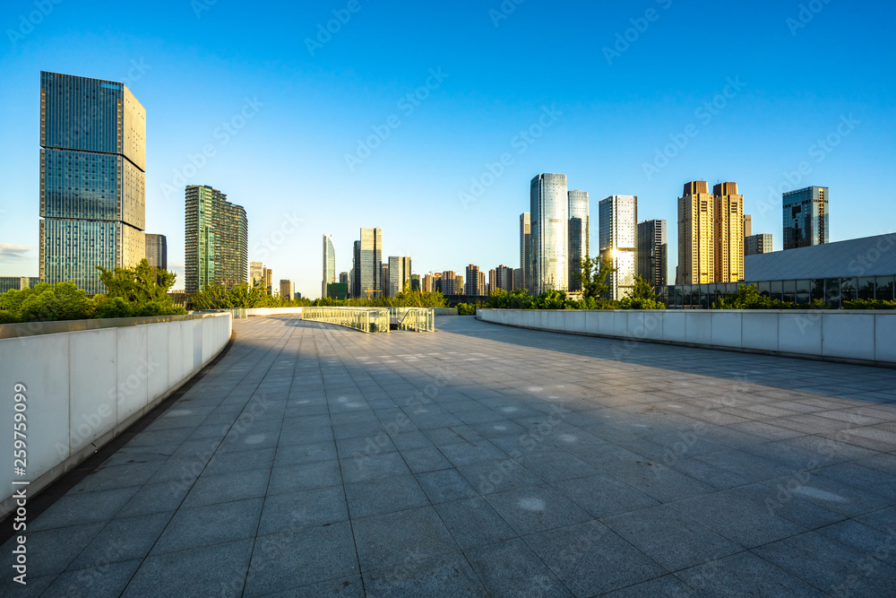 panoramic  city skyline with empty square