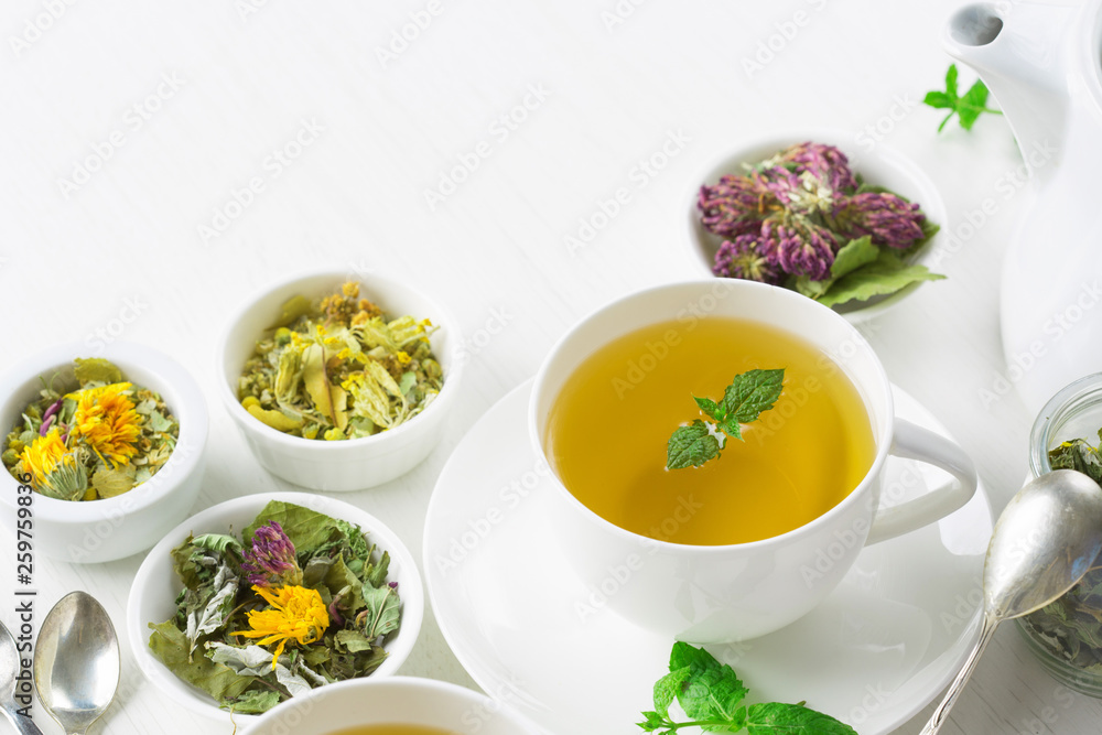 cup of herbal tea, white background cup of herbal tea, white background