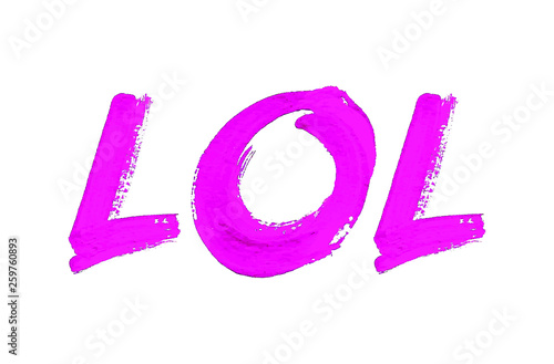 Lol in Pop Art Style. Hand made minimal text art om white backgound. Acrylic colors. Vector illustration