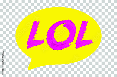 Lol in Pop Art Style. Hand made minimal text art om white backgound. Acrylic colors. Vector illustration
