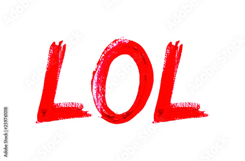 Lol in Pop Art Style. Hand made minimal text art om white backgound. Acrylic colors. Vector illustration