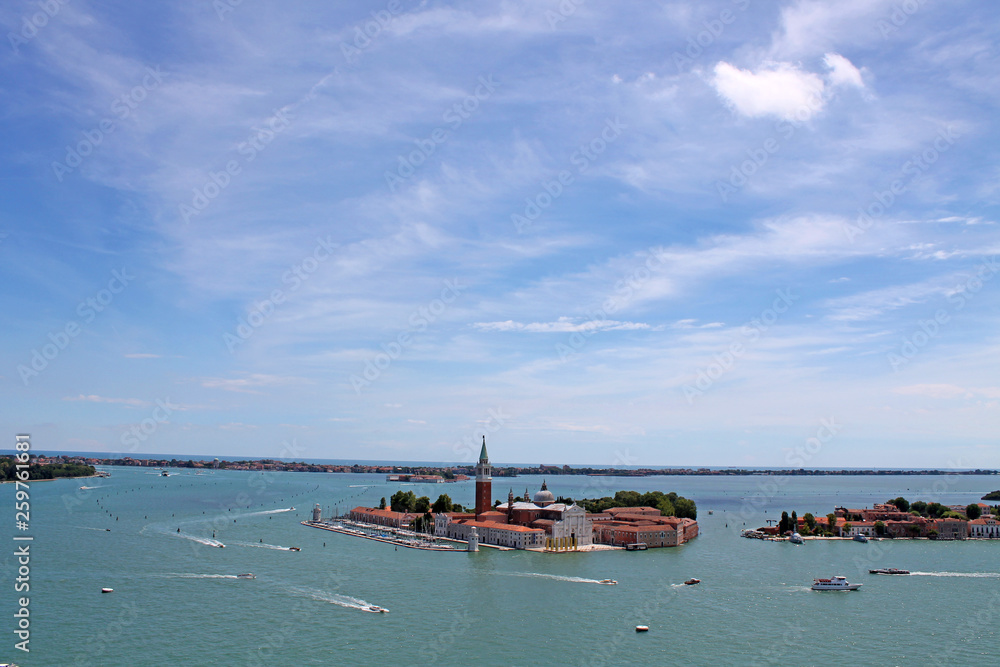 Top view of the Venetian lagoon with the Islands of Venice Italy
