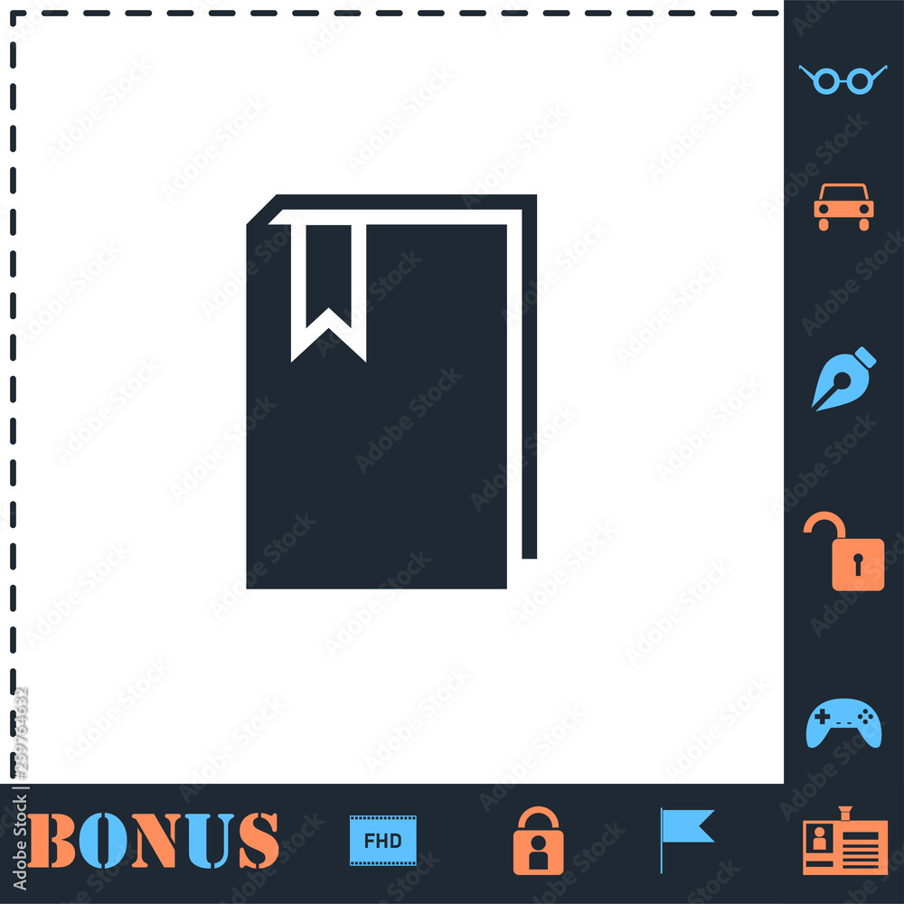 Book with bookmark icon flat