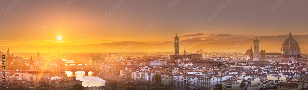 Arno River and bridges at sunset Florence, Italy