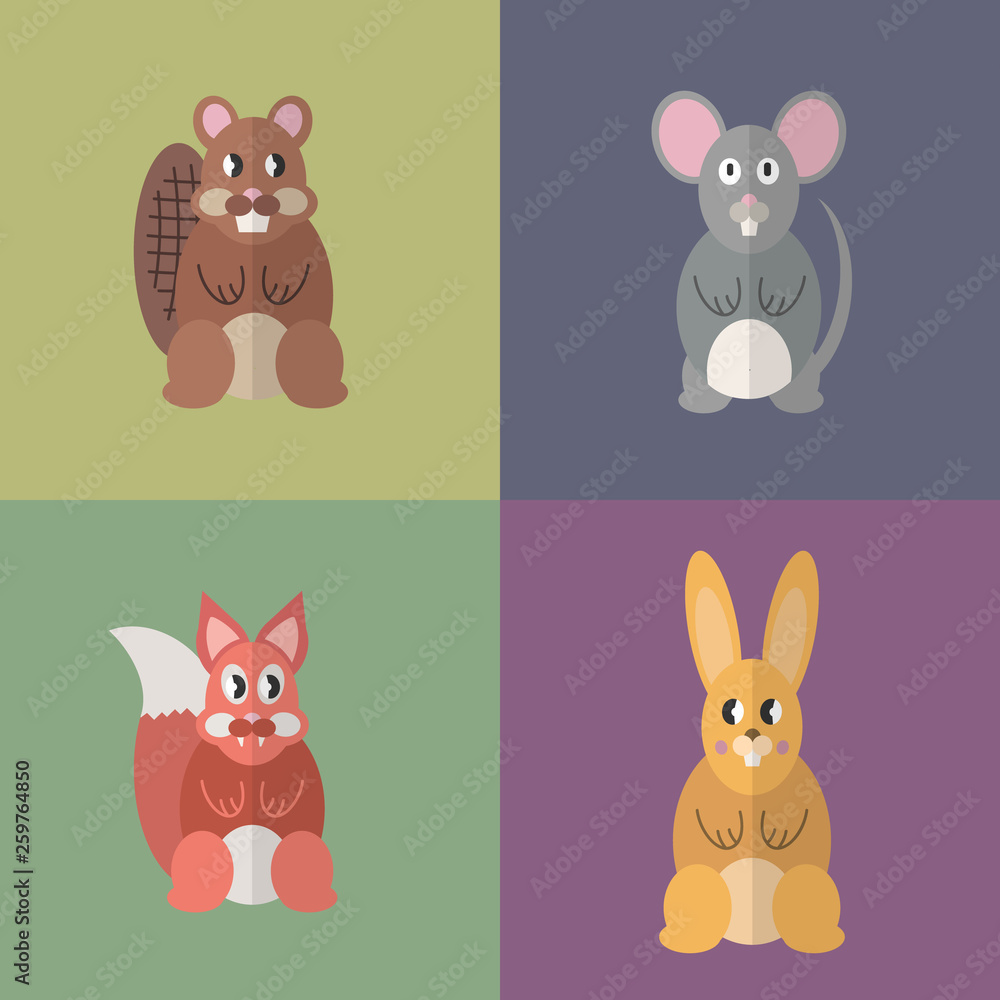 Naklejka premium Flat design style animal avatar icon set. Vector illustration.