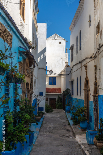 Fototapeta Naklejka Na Ścianę i Meble -  Blue street in old city of Rabat