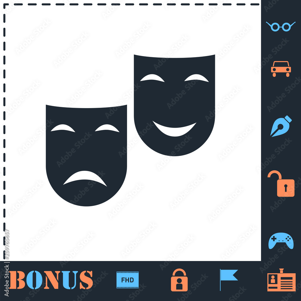 Comedy and tragedy theatrical masks icon flat Comedy and tragedy theatrical masks icon flat