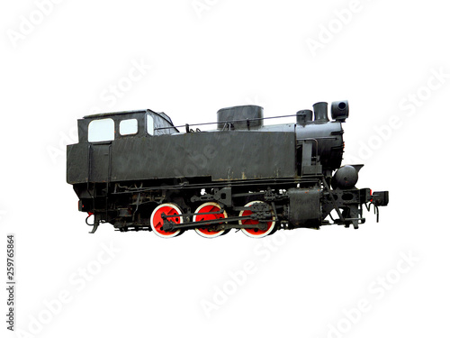 Vintage steam train isolated on white background. Train, old locomotive