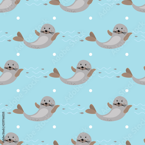 Wildlife print. Happy Cute seal animal seamless pattern