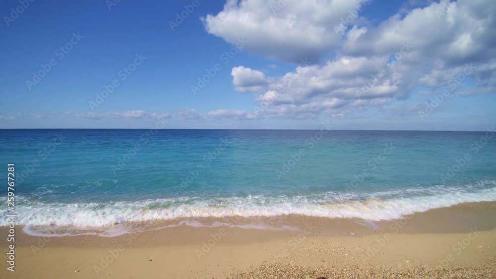 Drone aerial view on a beautiful clear beach in the Ionian sea Drone aerial view on a beautiful clear beach in the Ionian sea