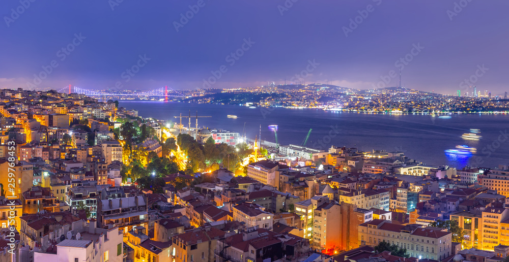 Bosphorus view from Galata tower at night