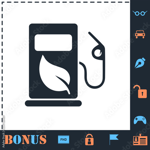 Gas station with leaves icon flat