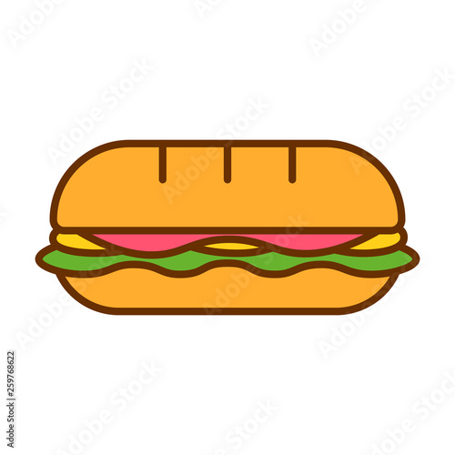 Cartoon Cute Sandwich Icon Isolated On White Background