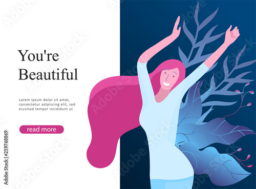 Web page design template for beauty dreams, International Womens Day, girls power, wellness, body care, healthy life, design vector illustration concept for website and mobile website development
