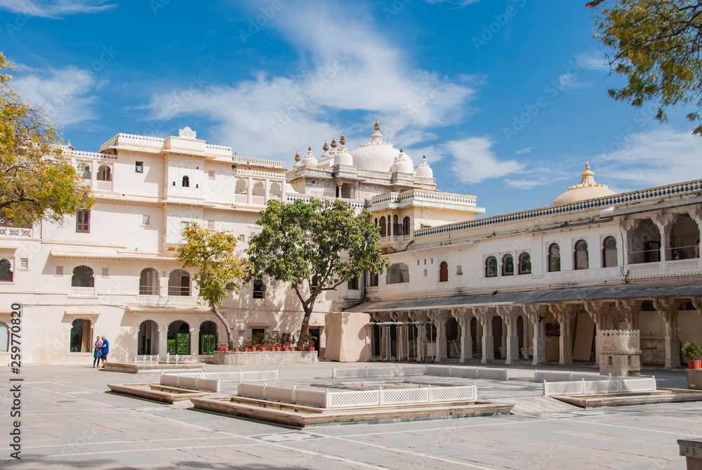 Udaipur city palace seen from outside, India