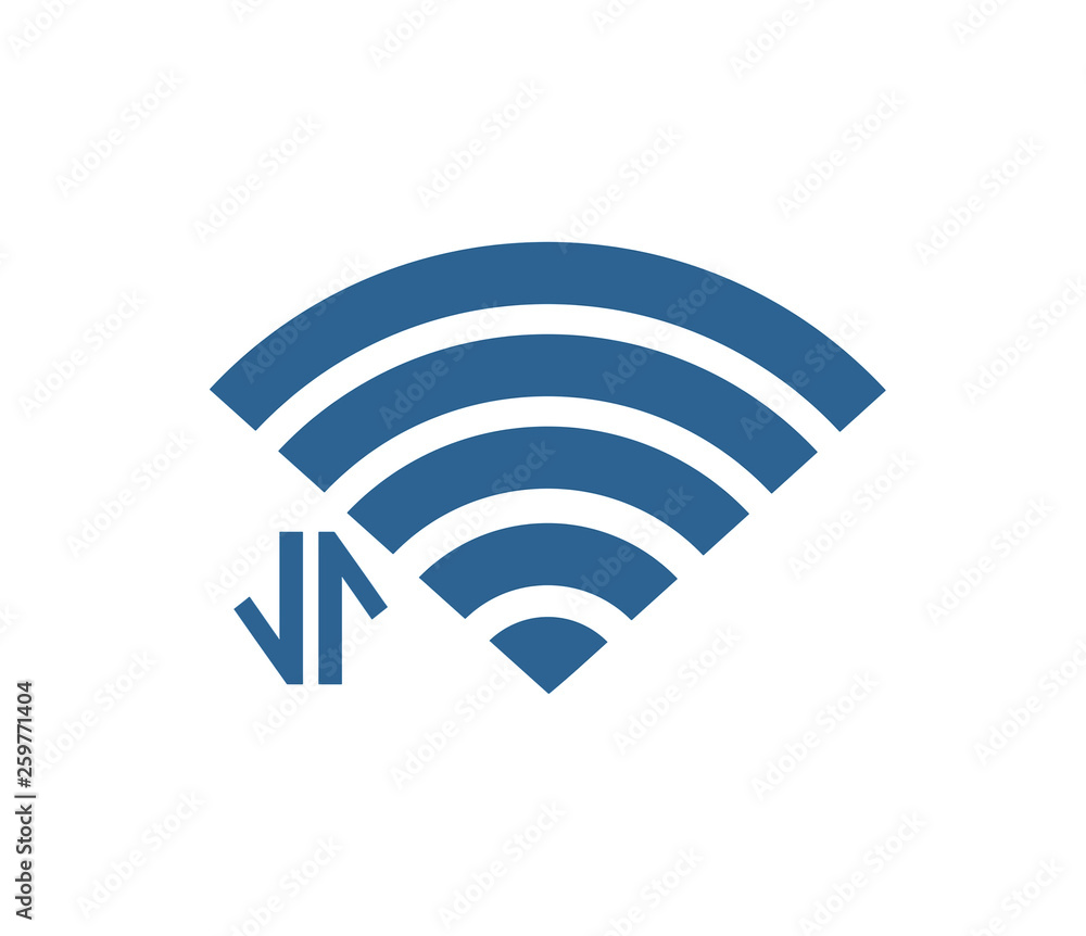 Blue wifi icon with connection sign on white background. Full internet connection. Blue wifi icon with connection sign on white background. Full internet connection.