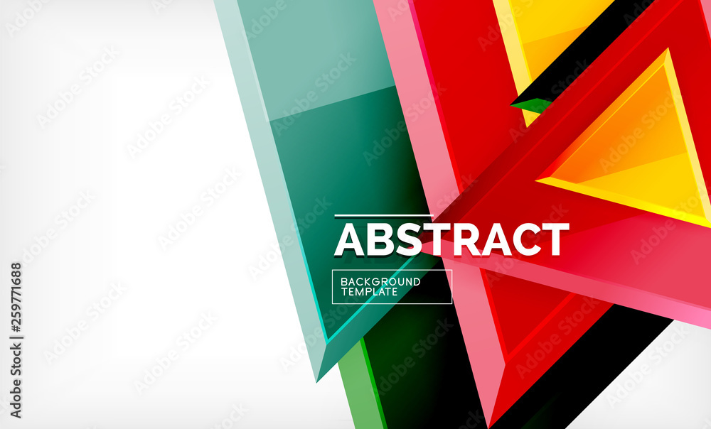 Triangles repetiton geometric abstract background, multicolored glossy triangular shapes, hi-tech poster cover design or web presentation template with copy space Triangles repetiton geometric abstract background, multicolored glossy triangular shapes, hi-tech poster cover design or web presentation template with copy space