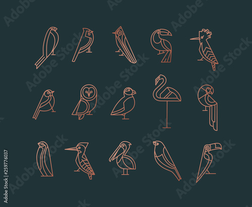 Birds art deco flat graphic bronze