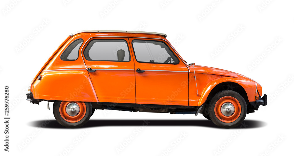 Orange French classic car isolated on white	 - obrazy, fototapety, plakaty 