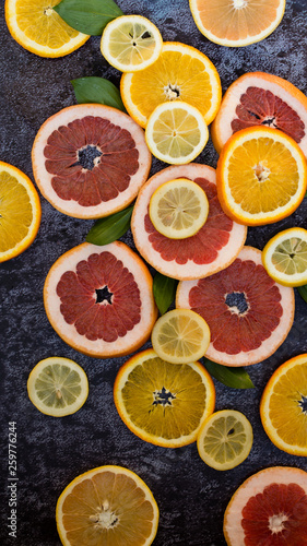 Various sliced citrus fruits