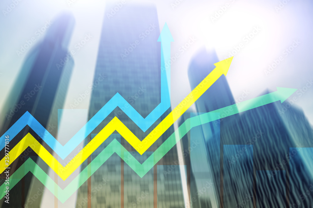 Fototapeta premium Financial growth arrows graph. Investment and trading concept.