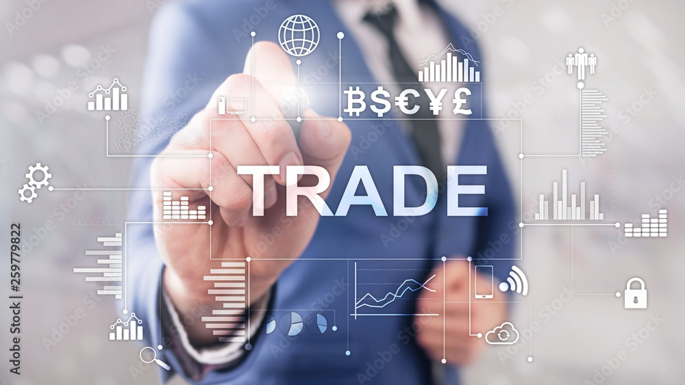 Stock trading candlestick chart and diagrams on blurred office center background. Stock trading candlestick chart and diagrams on blurred office center background.