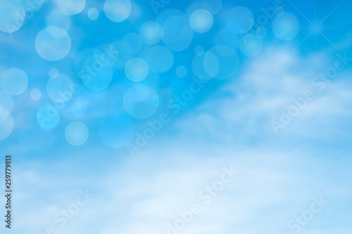 Abstract bright gradient motion spring or summer landscape texture with natural blue lights and white bright cloudy and sunny sky. Beautiful Autumn or summer background with copy space. © Olga