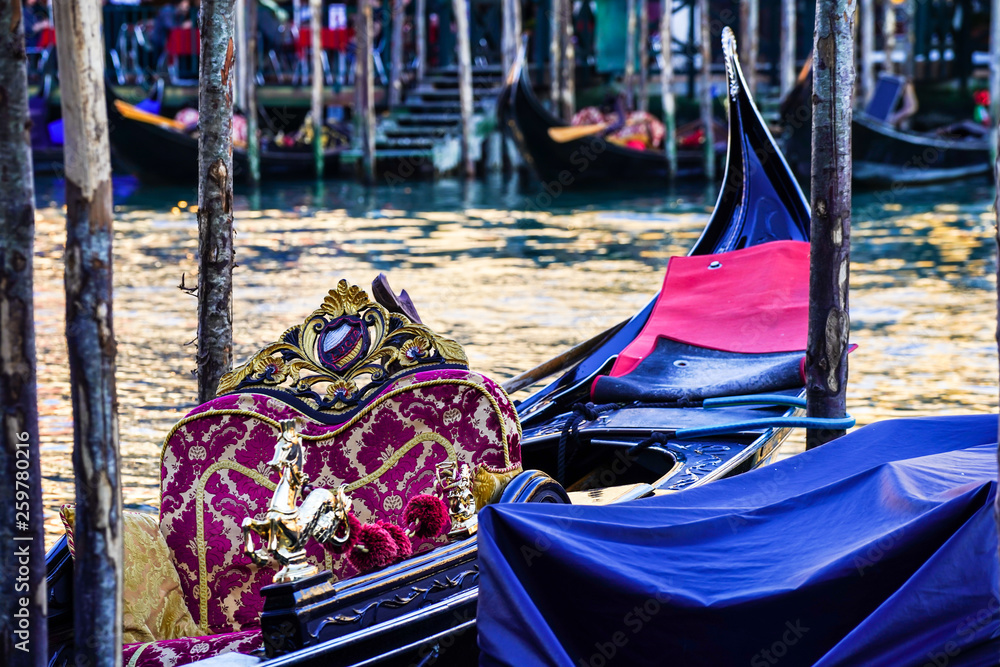 Detail of a gondola in Venice, Italy