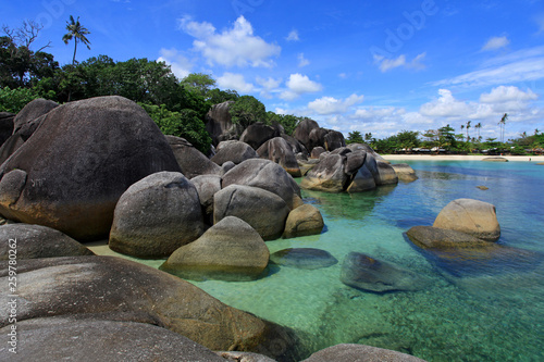 Tropical beach landscape, Tanjung Tinggi, Belitung, Indonesia photo