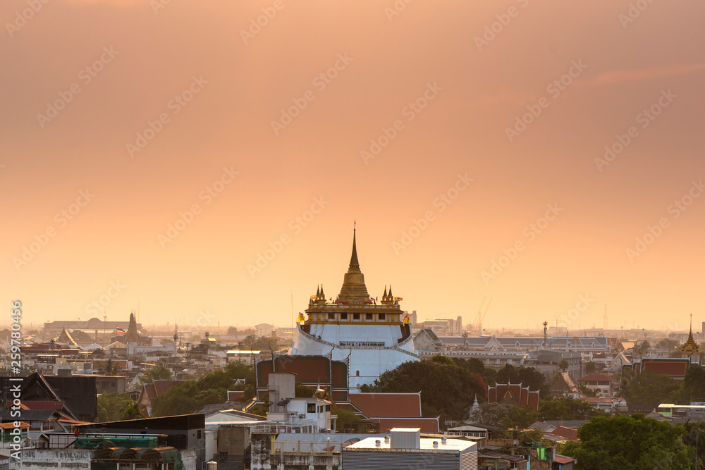 The Golden Mount at Wat Saket, Travel Landmark of Bangkok THAILAND