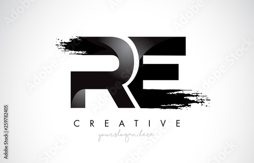 RE Letter Design with Brush Stroke and Modern 3D Look.