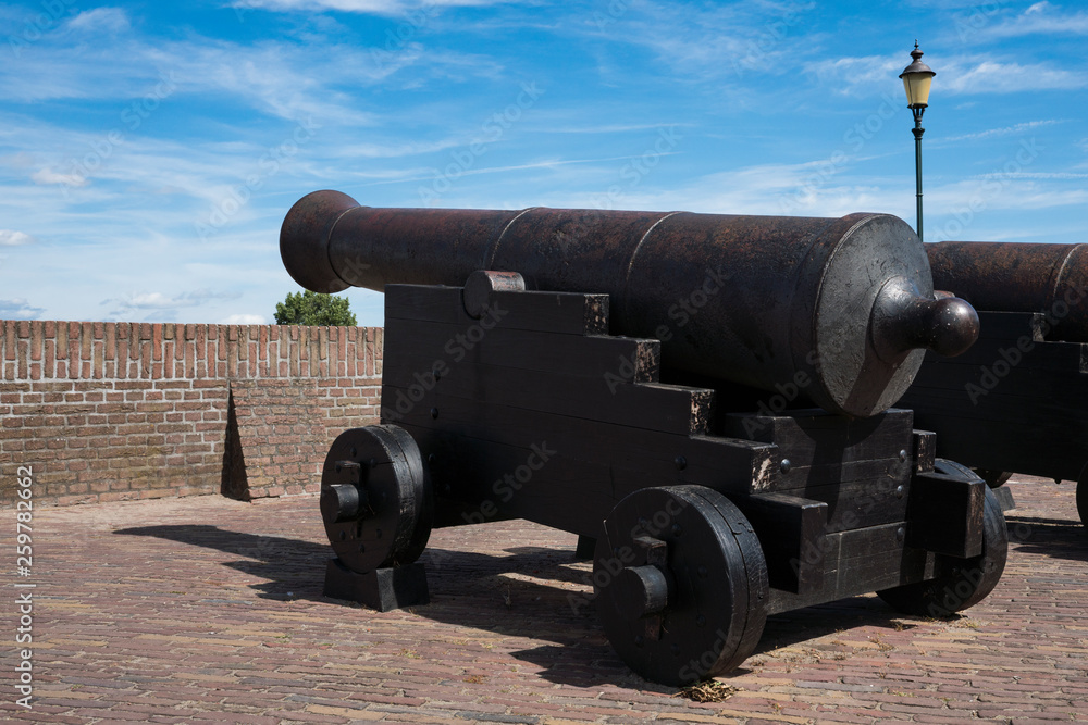 cannon along river Bergsche Maas in Heusden, The Netherlands