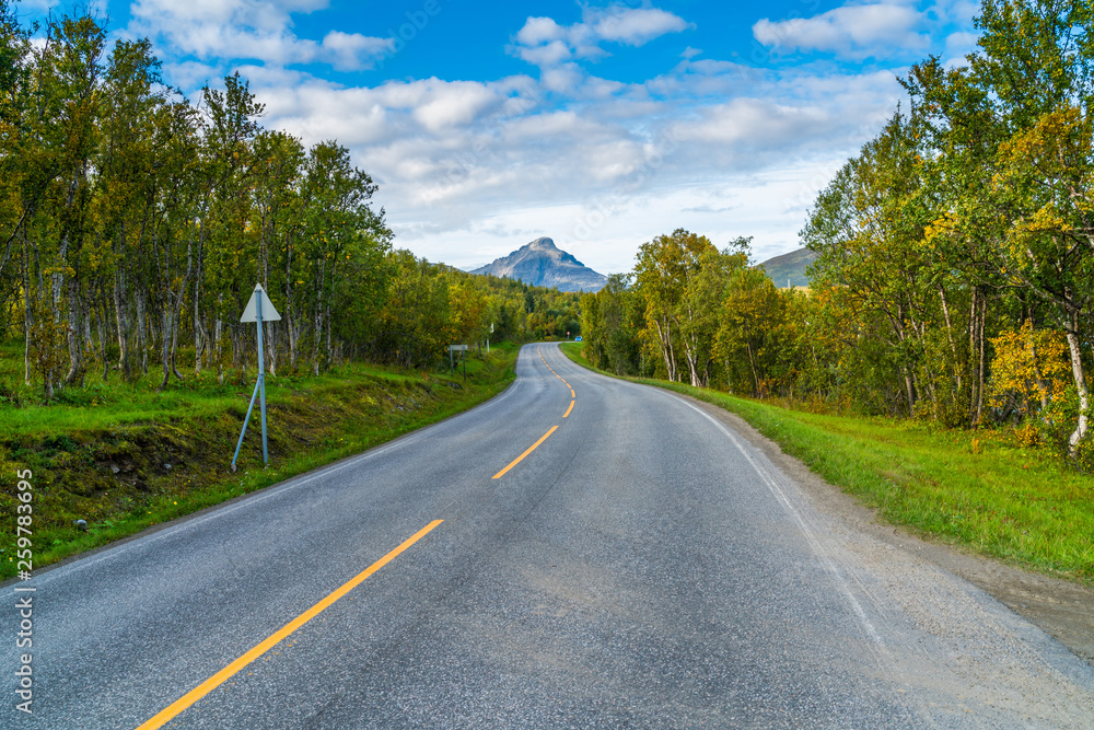 Empty road on Kvaloya island,Troms count, Norway