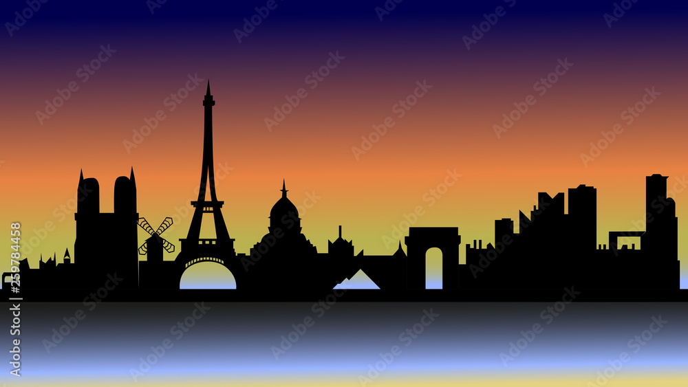 Obraz premium Sunset over Paris in silhouette