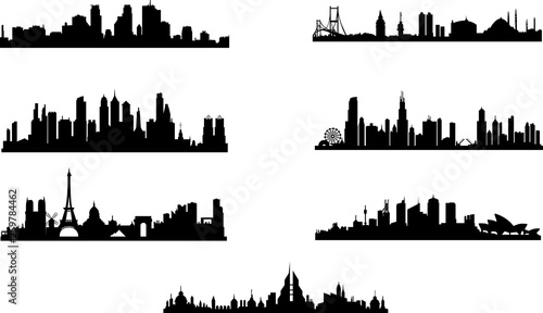Silhouette of different cities.