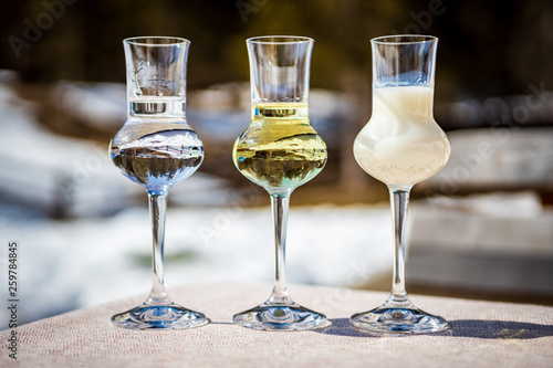 Φωτογραφία Flavored Grappa (Schnapps) glasses in Cortina d'Ampezzo, Dolomites, Italy