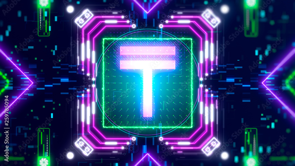 Tenge money cyber futuristic symbol. Abstract finance and business 3d render Tenge money cyber futuristic symbol. Abstract finance and business 3d render
