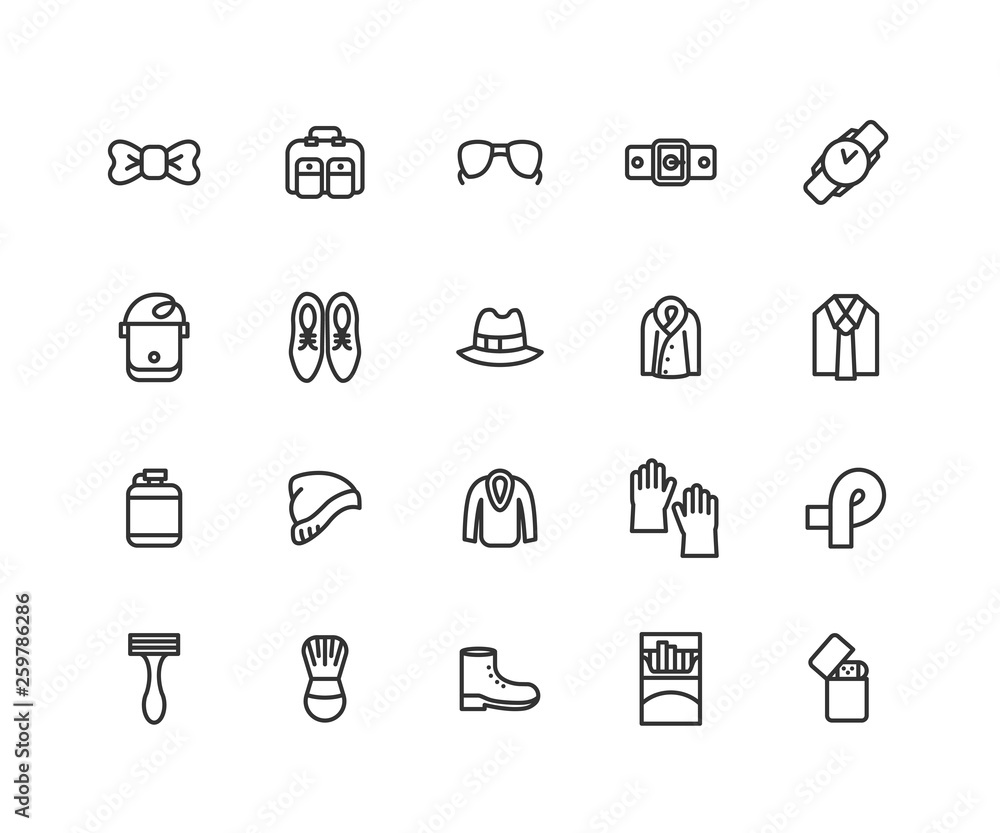 Simple Set of Men accessories Vector Line Icons. Contains such Icons as