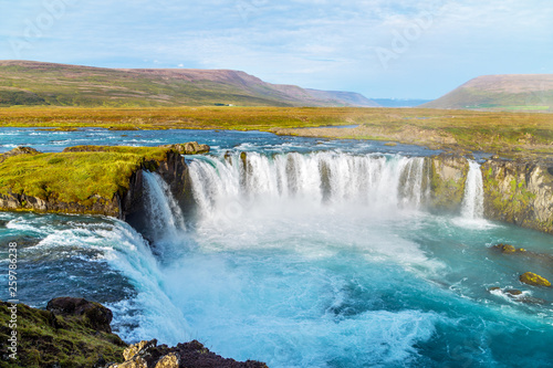 A view of Godafoss  one of most beautiful waterfalls in Iceland
