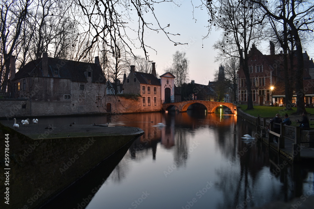 Canal in a Brugge after sunset
