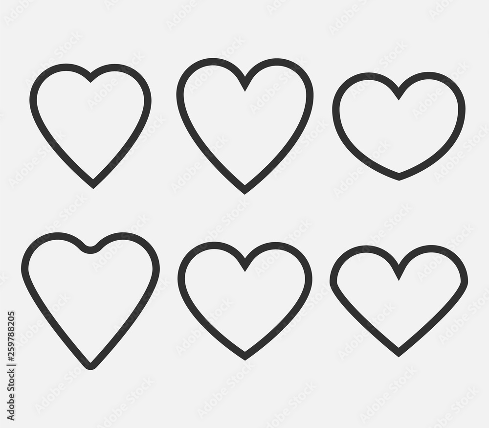 Set of hearts icons isolated on white background. Vector illustration.