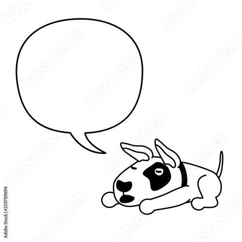 Cartoon character bull terrier dog with speech bubble for design.