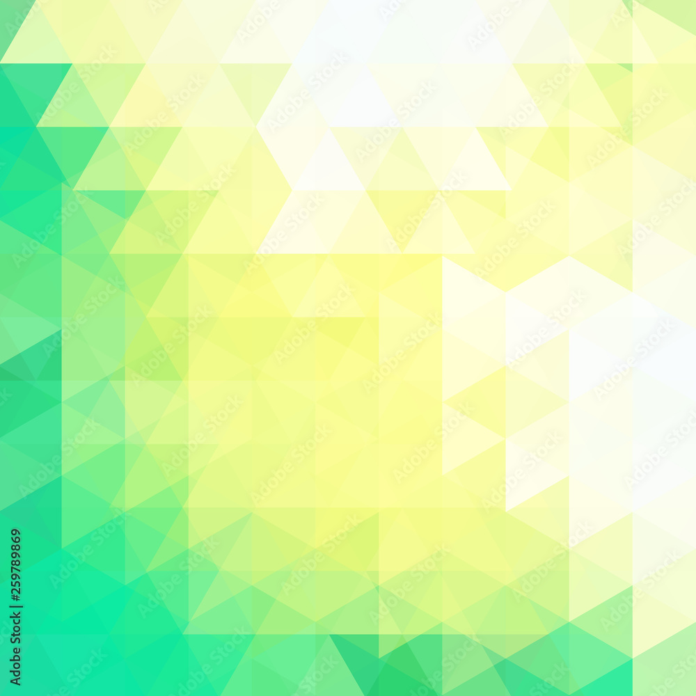 Abstract vector background with green, yellow, white triangles. Geometric vector illustration. Creative design template.