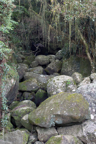Rocks pile at rainforest at Ilhabela island, Brazil