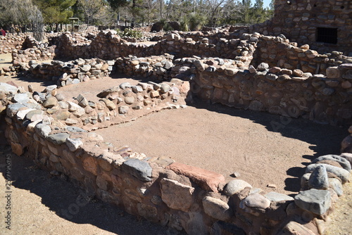 Globe, Arizona. U.S.A. January 30, 2018.  Besh Ba Gowah Archaeological Park and Museum is operated by the City of Globe, AZ.  Reconstruction of original Indian 200-room pueblo. photo