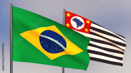 Sao Paulo 3D flag waving in wind.