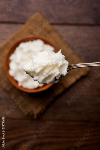 Homemade white Butter or Makhan/Makkhan in Hindi, served in a bowl. selective focus