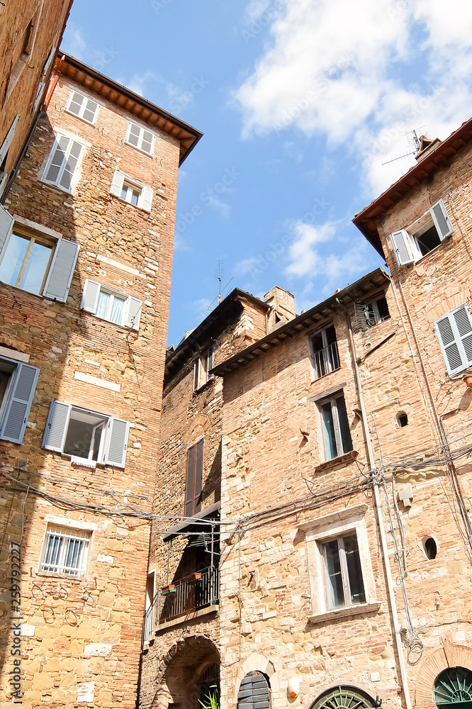 Perugia, Italy. Beautiful old houses in historic center of Perugia.